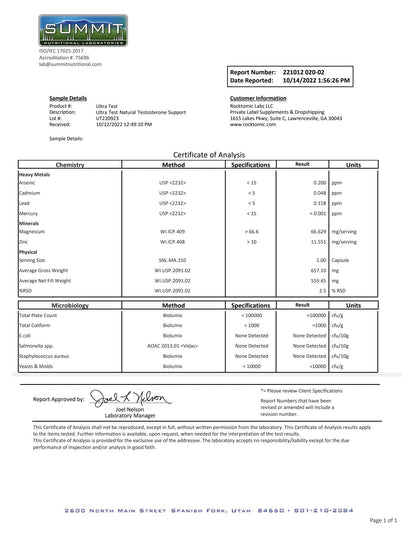 Ultra Test Natural Testosterone Support